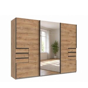 luma-home SKŘÍŇ S POSUVNÝMI DVEŘMI, 3dveřová, šířka 270 cm, výška 208 cm, hloubka 64 cm, dekor dub, jedny zrcadlové dveře, se zásuvkami / 22612 obraz