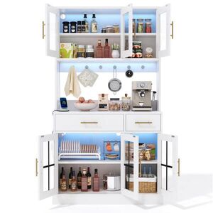 Redom KUCHYŇSKÝ buffet 180/100 cm s LED osvětlením ovládaným aplikací, 6 dvířky, 2 zásuvkami a nastavitelnými policemi, MDF, Bílá obraz