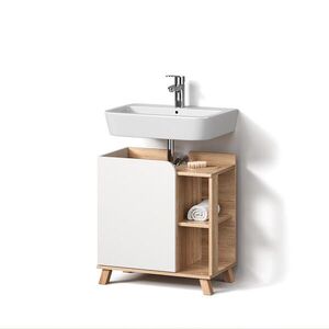 Livinity® ZÁKLADNÍ SKŘÍŇKA POD UMYVADLO Marano Sonoma/bílá 60 x 65 cm s dvířky a otevřenými přihrádkami obraz