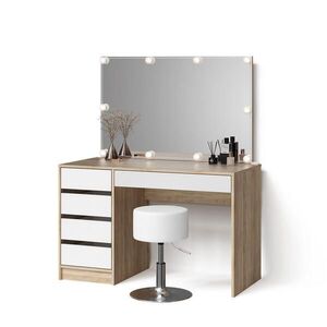 Livinity® TOALETNÍ STOLEK Imola Bílá/Sonoma s osvětlením LED a stoličkou obraz