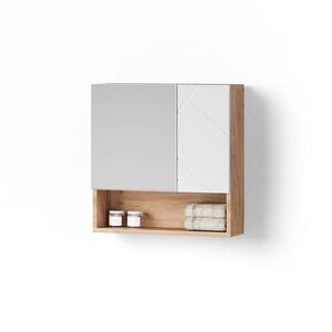 Livinity® KOUPELNOVÁ ZRCADLOVÁ SKŘÍŇKA Ronco Bílý vysoký lesk/zlatý dub power 54 x 55 cm obraz