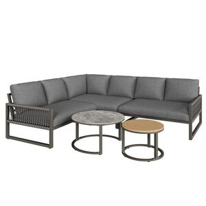 OKWISH ZAHRADNÍ lounge set 123/68/86 cm šedé z kovu a polyesteru s polštáři a 2 stolky obraz