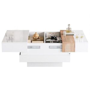 Modfu KONFERENČNÍ stolek z dřevotřísky 70x70x39 cm bílá s výsuvnou deskou a skrytým úložným prostorem obraz