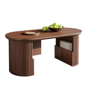 Modfu KONFERENČNÍ stolek z MDF 105x50x46, 5 cm ořechový s úložnými přihrádkami a oválným tvarem obraz