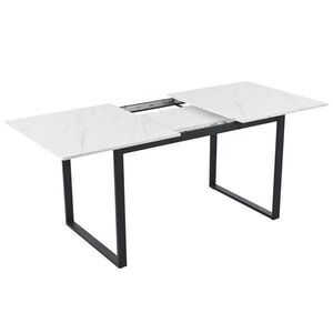Redom ROZKLÁDACÍ jídelní stůl 140/180 x 80 x 75 cm s nastavitelnými nožkami a deskou v mramorovém dekoru, Bílá obraz