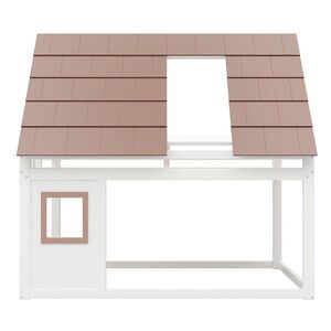 KOMHTOM PATROVÁ POSTEL 140x200 cm se stříškou a žebříkem, bílá + hnědá obraz