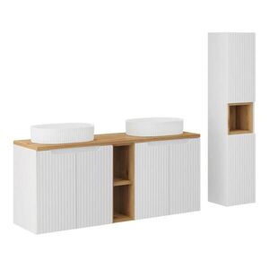 Petits-meubles KOUPELNOVÝ NÁBYTEK 140.4cm Riva 2er-Set Bílá a dřevo obraz