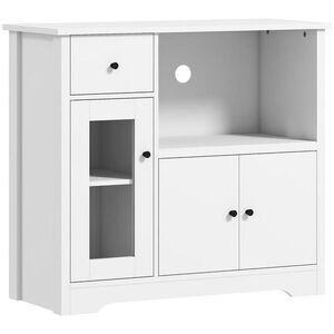 HOMCOM KUCHYŇSKÁ skříňka Sideboard s policí na mikrovlnnou troubu, 3 dvířka, zásuvka, bílá obraz