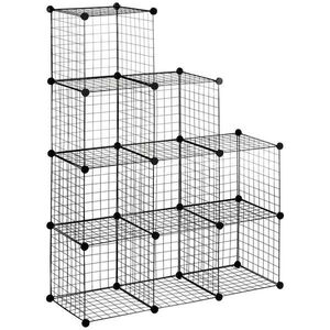 HOMCOM REGÁLOVÝ SYSTÉM, sestavitelný regál z ocelového drátu, DIY kostkový regál, 9 přihrádek, stupňovitý regál obraz