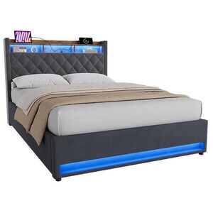 STILVORA ČALOUNĚNÁ POSTEL 140/190 cm s úložným prostorem a zásuvkou, boxspringová postel s USB a LED osvětlením obraz