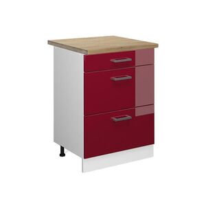 Vicco SPODNÍ SKŘÍŇKA KUCHYŇSKÉ LINKY R-Line Červená vysoký lesk 60 cm se zásuvkami, PD Dub obraz