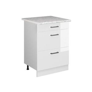 Vicco SPODNÍ SKŘÍŇKA KUCHYŇSKÉ LINKY R-Line Bílá vysoký lesk 60 cm se zásuvkami a pracovní deskou obraz