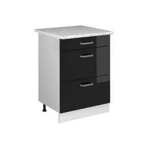 Vicco SPODNÍ SKŘÍŇKA KUCHYŇSKÉ LINKY R-Line Černý vysoký lesk 60 cm se zásuvkami a pracovní deskou obraz