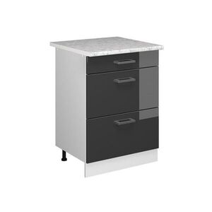 Vicco SPODNÍ SKŘÍŇKA KUCHYŇSKÉ LINKY R-Line Antracitový vysoký lesk 60 cm se zásuvkami a pracovní deskou obraz