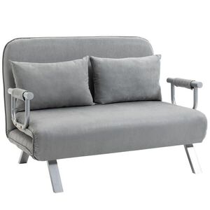 HOMCOM ROZKLÁDACÍ SOFA Dvoumístná s funkcí lůžka, jednolůžko s polštáři, samet, světle šedá obraz