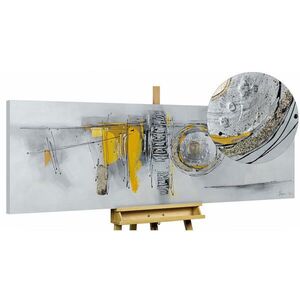 KUNSTLOFT RUČNĚ MALOVANÝ AKRYLOVÝ OBRAZ STŘÍBRNÝ/ŽLUTÝ, 150/50 CM obraz