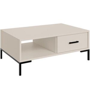Beautysofa KONFERENČNÍ STOLEK Selena se zásuvkou a otevřenou přihrádkou, kovové nohy, tiché dovírání, kašmír, 100 × 60 cm obraz