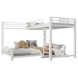 OKWISH PATROVÁ postel 90/200 cm bílá z kovu s L-tvarem a bezpečnostními zábradlími obraz