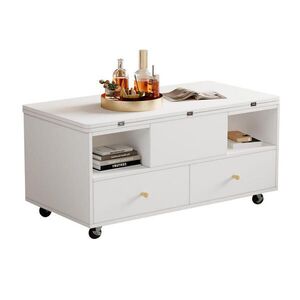 Modfu KONFERENČNÍ stolek z MDF 100x50x47, 5 cm bílý s hydraulickým zvedáním, sklápěcí deskou a 4 zásuvkami obraz