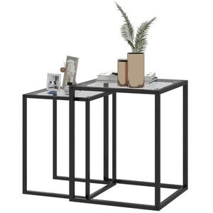 Modfu SADA 2 odkládacích stolků z tvrzeného skla 42x42x51 cm černá, stohovatelné s ocelovou konstrukcí obraz