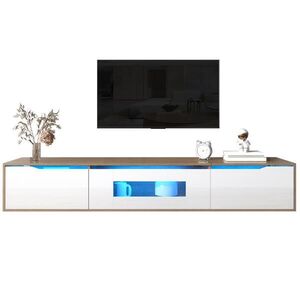 Redom TV stolek 180/35/30 cm s LED osvětlením, vysokým leskem a drážkovanými dvířky, Bílá obraz