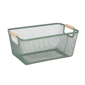 Relaxdays KOŠ Mint drátěný ocel dřevěná madla 37 cm obraz