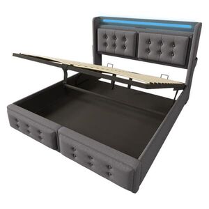 FLIEKS ČALOUNĚNÁ POSTEL 160x200 Šedá LED USB-C Čelo obraz