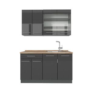 Vicco JEDNOTKOVÁ KUCHYNĚ Fame-Line Antracitový vysoký lesk 140 cm , PD Dub obraz