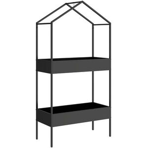Outsunny 2-PATROVÝ stojan na rostliny ve tvaru domku, výška 150 cm Stojan na květiny s háčky obraz