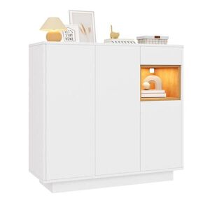 Modfu BOTNÍK z dřevotřísky 105x39, 5x100, 5 cm bílý a přírodní s LED osvětlením, zásuvkou a nastavitelnými policemi obraz