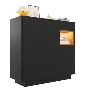 Modfu BOTNÍK z dřevotřísky 105x39, 5x100, 5 cm černý a přírodní s LED osvětlením, zásuvkou a nastavitelnými policemi obraz