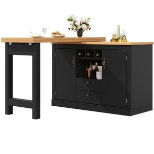 Modfu BAROVÝ stůl z MDF 120-180x40x76 cm černá/přírodní otočný s úložným prostorem a výsuvnou deskou obraz
