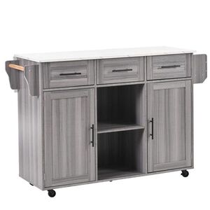 Modfu KUCHYŇSKÝ servírovací vozík z MDF 139x46(71)x91, 5 cm šedobílý s výklopnou deskou, úložným prostorem a kolečky obraz