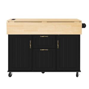 Modfu KUCHYŇSKÝ ostrůvek z MDF 120x80x92 cm černá/přírodní se sklápěcí deskou, zásuvkami, kolečky a elektrickým modulem obraz