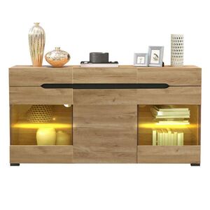 OKWISH BOČNÍ skříň 140/35/80 cm dubová z dřevotřísky s LED osvětlením a úložnými přihrádkami obraz