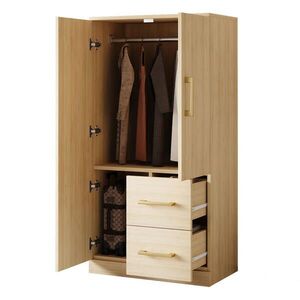 Modfu ŠATNÍ skříň ze dřeva 70x40x135 cm v přírodní barvě se 2 dvířky, 2 zásuvkami a velkým úložným prostorem obraz