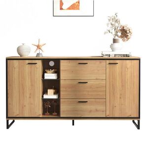 OKWISH BOČNÍ skříň 160/40/85 cm přírodní a černá z dřevotřísky s LED osvětlením obraz