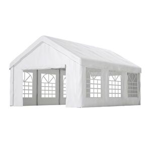 Modfu STANOVÁ garáž z oceli a PE 601x400x281 cm bílá s předními a zadními rolovacími vraty a větracími okny obraz