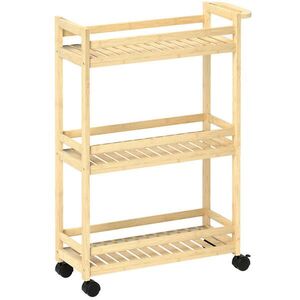 Modfu SERVÍROVACÍ vozík z bambusu 55x20x75 cm přírodní se 3 policemi, kolečky s brzdou a lamelovými odkládacími plochami obraz