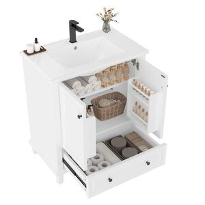 Modfu KOUPELNOVÁ skříňka z MDF 76x46x87 cm bílá s keramickým umyvadlem, zásuvkou a nastavitelnou policí obraz