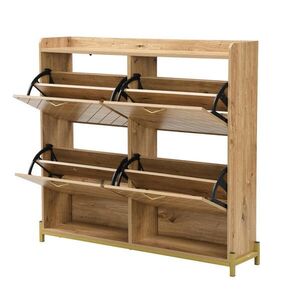 Modfu BOTNÍK z MDF 108, 5x24x100 cm v dekoru dřeva se 4 výklopnými dvířky a úsporným designem obraz