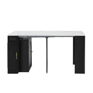 Modfu KUCHYŇSKÝ ostrůvek z MDF a skla 83x39, 6–149, 6x77 cm bílá/černá s kolečky, LED osvětlením, USB/Type-C a výsuvnou deskou obraz