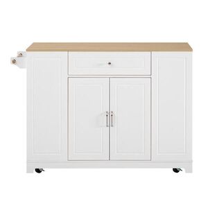 Modfu KUCHYŇSKÝ ostrůvek z MDF 131, 8x40-70x93, 3 cm bílá/přírodní s kolečky, výklopnou deskou a zásuvkami obraz
