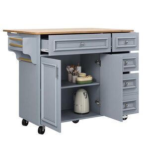 Modfu KUCHYŇSKÝ ostrůvek z MDF 110x45–75x92 cm světle modrý se sklopnou deskou, zásuvkami a nastavitelnými přihrádkami obraz