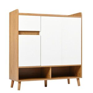 Modfu BOTNÍK z dřevotřísky 90x35x99 cm bílý/přírodní s nastavitelnými policemi a zásuvkou obraz