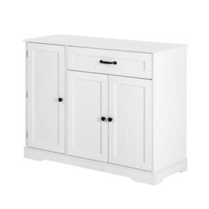 Modfu KOMODA z MDF 107x40x84 cm bílá se 3 dvířky a zásuvkou, nastavitelnými policemi a kovovými úchyty obraz