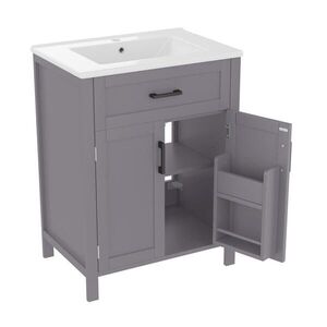 Modfu KOUPELNOVÁ skříňka s umyvadlem z MDF a keramiky 60x46x84, 8 cm šedá s nastavitelnou policí a zásuvkou obraz
