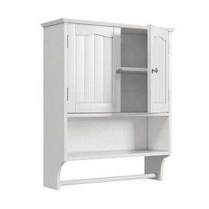 Modfu KOUPELNOVÁ nástěnná skříňka z MDF 56, 8x19x70 cm bílá s nastavitelnými policemi, otevřenou přihrádkou a držákem na ručník obraz