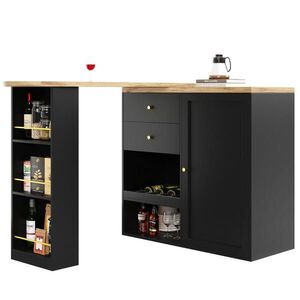 Modfu BAROVÝ stůl z MDF 138x39x104 cm černý s otočnými policemi a 4 zásuvkami obraz