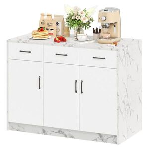 Modfu KUCHYŇSKÝ ostrůvek z MDF 120x60x90, 5 cm bílý v dekoru bílého mramoru s barovým prostorem, 3 zásuvkami a 3 dvířky obraz
